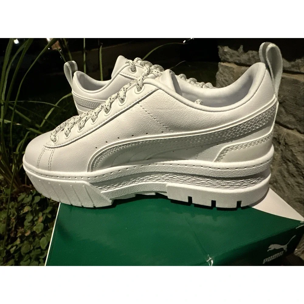 Puma Womens Mayze Reflective‎ Sneakers White On White 383729 01 Size 6.5
